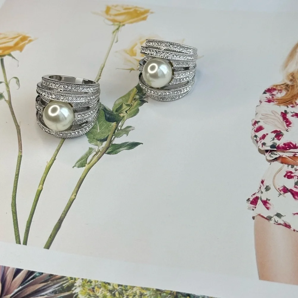 Mother of Pearl Stacker Cocktail Silver Ring